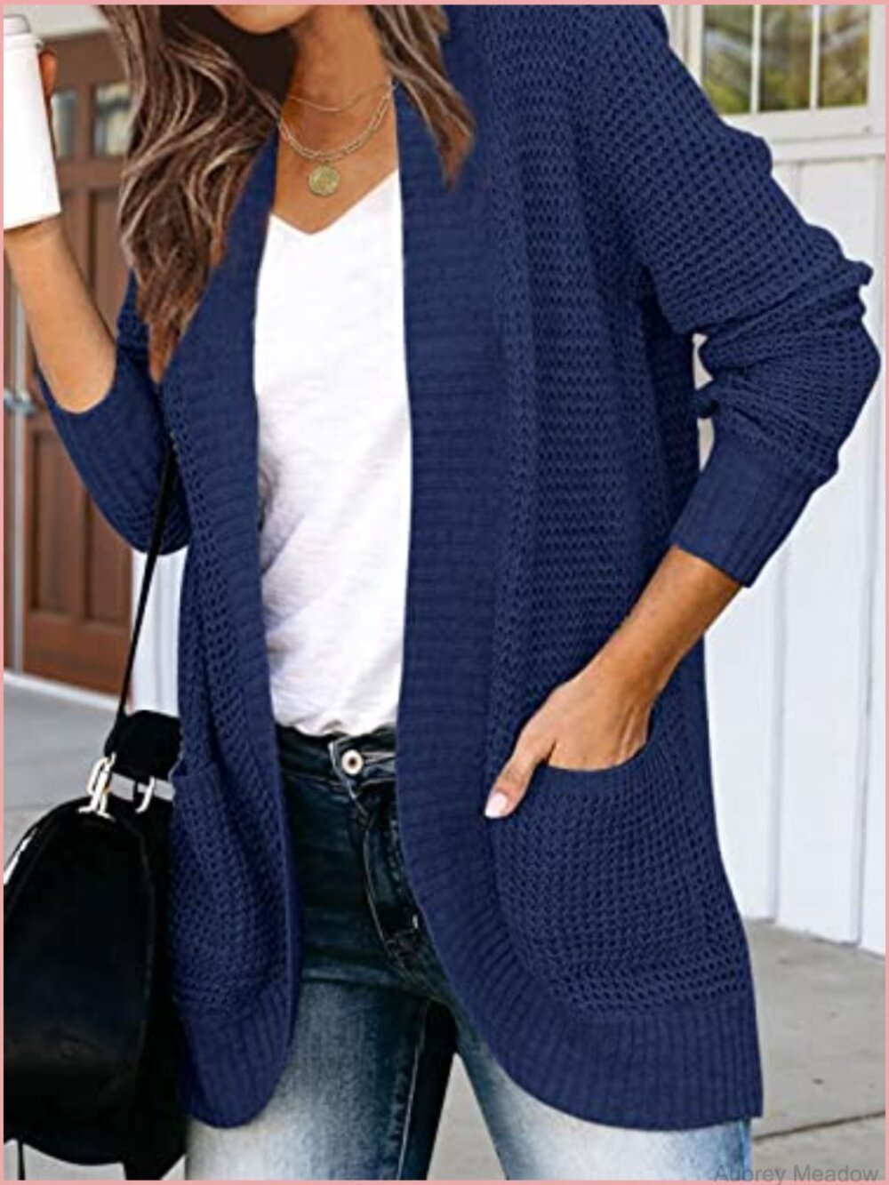 Long Sleeve Open Front Chunky Knit Cardigan Sweater with Pockets - Picture 3 of 7